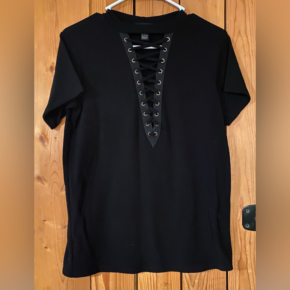 Forever 21 Black V Neck Top with Laces